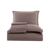 Dantela İmge Nakışlı Pamuk Saten Yollu Çift Kişilik Nevresim Takımı-A.Kahve - 3