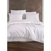 Dantela İmge Nakışlı Pamuk Saten Yollu Çift Kişilik Nevresim Takımı-Beyaz - 1