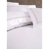 Dantela İmge Nakışlı Pamuk Saten Yollu Çift Kişilik Nevresim Takımı-Beyaz - 2