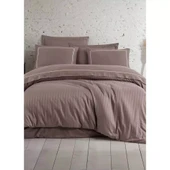 Dantela İmge Nakışlı Pamuk Saten Yollu Çift Kişilik Nevresim Takımı-A.Kahve - 1