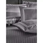 Dantela Nüans Nakışlı Pamuk Saten Yollu Çift Kişilik Nevresim Takımı-Gri - 3