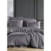 Dantela Nüans Nakışlı Pamuk Saten Yollu Çift Kişilik Nevresim Takımı-Gri - 1