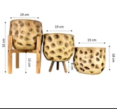 Bitki Tasarımı Ev Dekorasyon Aksesuar Naturel Desenli Toprak Saksı Saksılık Salon Çiçeklik Üçlü Set 19 CM - 2