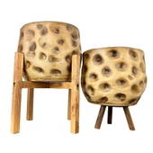 Bitki Tasarımı Ev Dekorasyon Aksesuar Naturel Desenli Toprak Saksı Saksılık Salon Çiçeklik İkili Set 4 Ayaklı - 3 Ayaklı 19 CM thumbnail 3