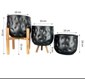 Bitki Tasarımı Ev Dekorasyon Aksesuar Siyah Desenli Toprak Saksı Saksılık Salon Çiçeklik Üçlü Set 19 CM thumbnail 2