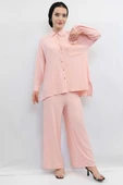 Moda Çizgi Zincir Aksesuarlı İkili Takım Pudra - 3