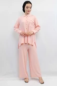 Moda Çizgi Zincir Aksesuarlı İkili Takım Pudra - 1