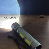 ARWOAN Şarjlı Alüminyum Gövdeli LED El Feneri | Yüksek Lümenli, Zoom Özellikli, Su Geçirmez, Taşınabilir Fener - 6