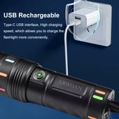 ARWOAN Yüksek Güçlü LED El Feneri Alüminyum Gövde, Zoom Özellikli, Type-C Şarjlı, Süper Parlak Beyaz Lazer LED - 3