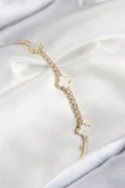 Pirinç Zirkon Taşlı Yonca Model Gold Renk Kadın Bileklik thumbnail 1