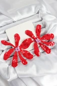 Pirinç Büyük Kırmızı Çiçek Model Kadın Küpe - 1