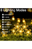MENFRY Solar Enerjili 50 Led Papatya 5 Mt Siyah Kablo 8 Kademeli Bahçe Ağaç Teras Aydınlatma Dekor Işık - 3