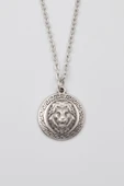 Kabartmalı Aslan Madalyon Kolye - Düz Ezme İthal Zincirli Unisex Gümüş Kaplama - 60 cm thumbnail 1