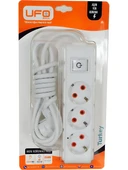 UFO 3500 W Akım Korumalı Anahtarlı Kablolu 1.5 mt Üçlü Grup Priz Beyaz - 1