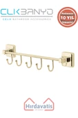 ÇELİK BANYO Paslanmaz Pirinç Kumru Kancalı 5’li Askılık Altın Sarı Gold thumbnail 1