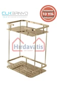CLK BANYO Paslanmaz Pirinç Altın Gold Lidya 2'li 15x22 Cm Şampuanlık Banyo Rafı - 1
