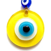 Nazar Boncuklu Sarı Renk Mini Duvar Süsü Dekoratif Hediyelik Cam Eşya - 1