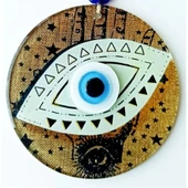 Nazar Boncuklu Göz Desenli Füzyon Cam Duvar Süsü - 1