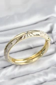 Mineli Pirinç Zirkon Taşlı Bej Desen Motifli Gold Kadın Kelepçe - TJ-BB7622 - 1