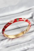 Mineli Pirinç Kırmızı Çiçek Motifli Gold Kadın Kelepçe - TJ-BB7619 - 1