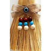 Otantik Ahşap Boncuklu Nazarlıklı Otantik Mini Süpürge Duvar Süsü - 2