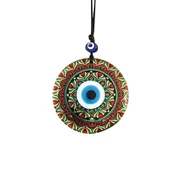 Kırmızı Çiçek Desenli Ve Nazar Boncuklu El Yapımı Füzyon Cam Duvar Süsü - 1