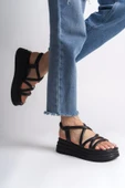 JET-BELLA Lastikli Şerit Detaylı Ortopedik Taban Kadın Sandalet CST - Siyah thumbnail 1