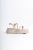 JET-NATALIE İnce Tokalı Şerit Detaylı Ortopedik Taban Kadın Sandalet  CKT - Krem thumbnail 6