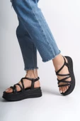 JET-BELLA Lastikli Şerit Detaylı Ortopedik Taban Kadın Sandalet CST - Siyah thumbnail 2