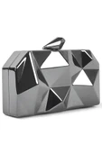 Geometrik Desenli Platin Metal Clutch Abiye Çanta thumbnail 1