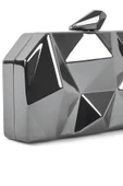 Geometrik Desenli Platin Metal Clutch Abiye Çanta thumbnail 5