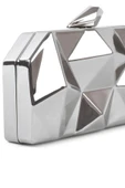 Geometrik Desenli Gümüş Metal Clutch Abiye Çanta thumbnail 4