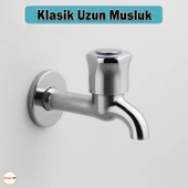 Klasik Uzun Musluk Pirinç Gövde Sızdırmaz Metal Dayanıklı Lavabo Musluğu Krom Paslanmaz Çeşme thumbnail 2