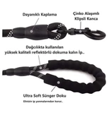 Köpekler İçin Gezdirme Tasması Reflektörlü 130 cm Halat Orta ve Büyük Boy Köpekler İçin Siyah - 3