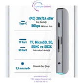 Type-C to (4K/60Hz UHD HDMI 3xUSB 3.0 TF/MicroSD 3.5mm Ses Çıkışı USB Type-C PD 60W) 8in1 HUB Dönüştürücü Çevirici Adaptör thumbnail 3