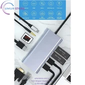 Macbook Pro Air Type-C Çevirici Dönüştürücü Çoklayıcı Pd Şarj Hdmı Sd Network VGA Girişli 11 In 1 thumbnail 2