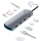 Type-C to (4K/60Hz UHD HDMI 3xUSB 3.0 TF/MicroSD 3.5mm Ses Çıkışı USB Type-C PD 60W) 8in1 HUB Dönüştürücü Çevirici Adaptör thumbnail 2