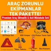 Premium Araç Güvenlik & Acil Müdahale Seti  18 Parça İlk Yardım  2 Reflektör  Takoz  Yangın Tüp - 1