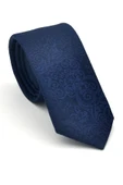 Şal Desenli Lacivert Dokuma Kumaş Mendilli Slim Fit Kravat // SDK-2506-2 thumbnail 1