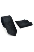 Şal Desenli Siyah Dokuma Kumaş Mendilli Slim Fit Kravat // SDK-2512-1 thumbnail 2