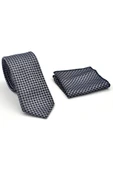 Füme Karışık Desenli Gri Dokuma Kumaş Mendilli Slim Fit Kravat // SDK-2502-4 thumbnail 2