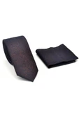 Şal Desenli Kahverengi Dokuma Kumaş Mendilli Slim Fit Kravat // SDK-2508-4 thumbnail 2