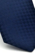 Lacivert Piti Kare Desenli Lacivert Dokuma Kumaş Mendilli Slim Fit Kravat // SDK-2503-2 thumbnail 3