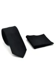 Şal Desenli Siyah Dokuma Kumaş Mendilli Slim Fit Kravat // SDK-2508-1 thumbnail 2