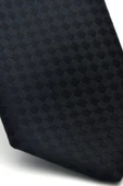 Siyah Piti Kare Desenli Siyah Dokuma Kumaş Mendilli Slim Fit Kravat // SDK-2503-1 thumbnail 3