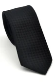 Siyah Piti Kare Desenli Siyah Dokuma Kumaş Mendilli Slim Fit Kravat // SDK-2503-1 thumbnail 1