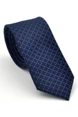 Mavi Karışık Desenli Lacivert Dokuma Kumaş Mendilli Slim Fit Kravat // SDK-2502-2 thumbnail 1
