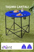Yuvarlak Katlanır Kamp Masası, Taşıma çantalı kamp masası, Piknik masası-MAVİ-71x71x60 thumbnail 1