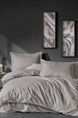Elegant Stripe Saten Çift Kişilik Nevresim Takımı Bej thumbnail 1