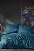 Elegant Stripe Saten Çift Kişilik Nevresim Takımı Mavi - 1